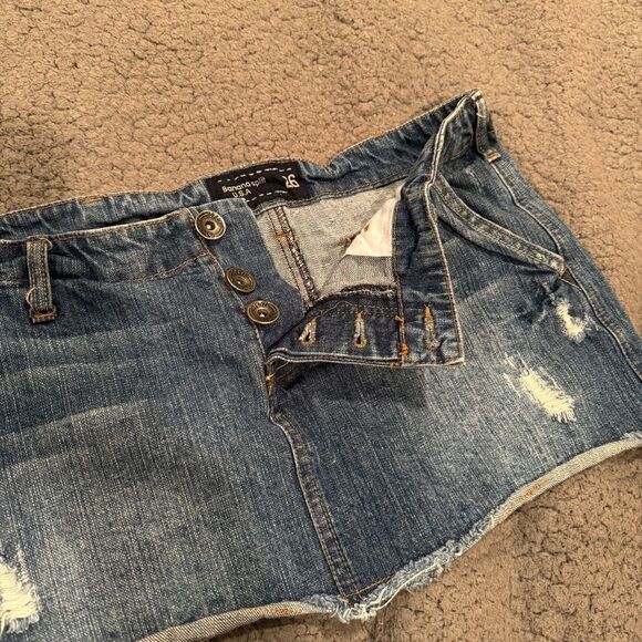 Banana Split USA  Micro Mini Button Fly  Skirt Denim Jean Size 26 Distressed - Picture 3 of 8